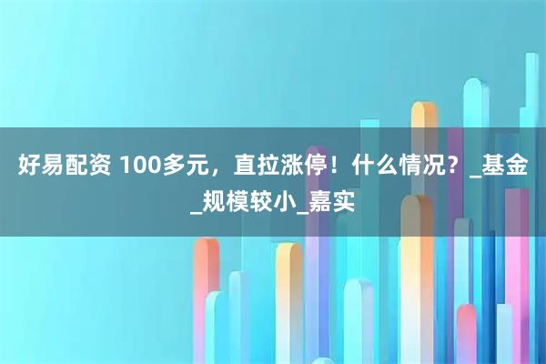 好易配资 100多元，直拉涨停！什么情况？_基金_规模较小_嘉实